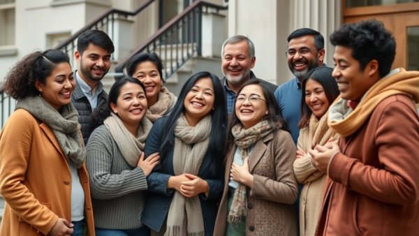 Community gathering supporting a homeless man and his dog, fostering connection.