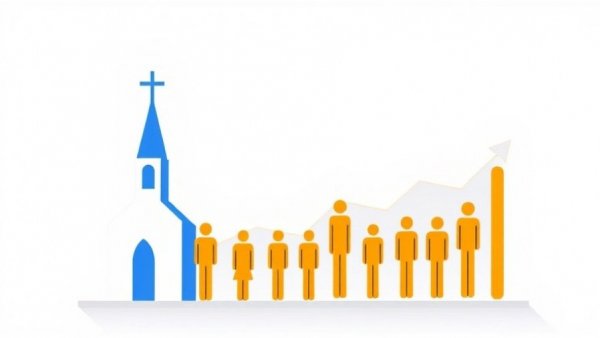 Illustration of church attendance trends with graph icons