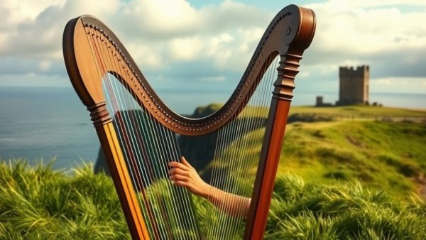 Ireland's basic income for artists inspires harpist on cliffs.