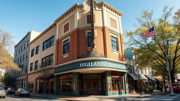 Highland Theatre facade on a sunny day, SEO Keyword: Kristen Stewart Highland Theatre