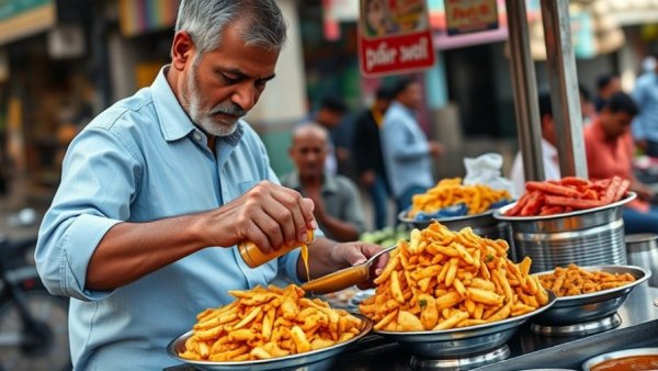 Mukesh Sharma, Crorepati Chaat King, preparing chaat on the street