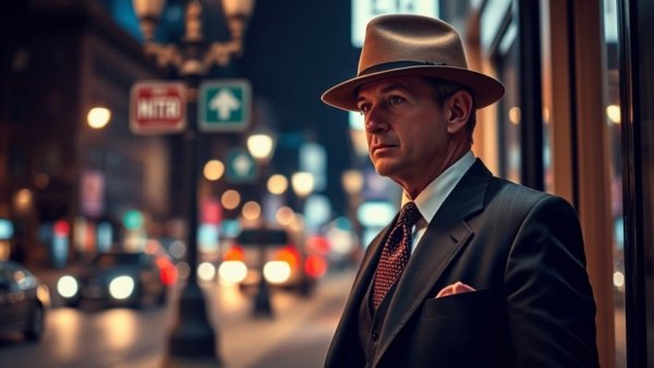 Man in suit and fedora next to sign at night, Trump administration climate change