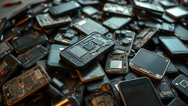 Dismantled smartphones showing e-waste detail, Malaysia e-waste import ban.