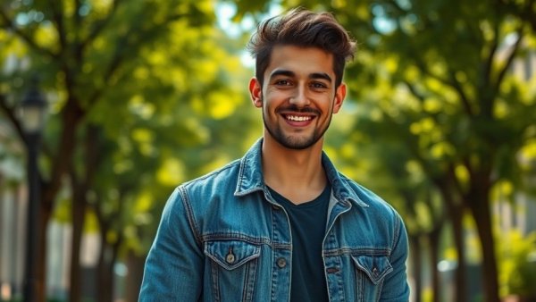 Julian Chokkattu smiling outdoors in a denim jacket.