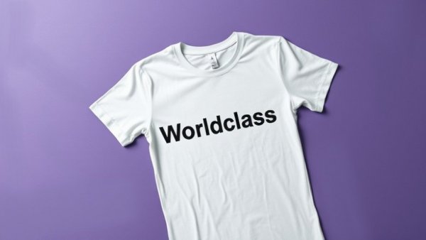 Minimalist white T-shirt with 'Worldclass' text to fund cancer research by buying fashion.