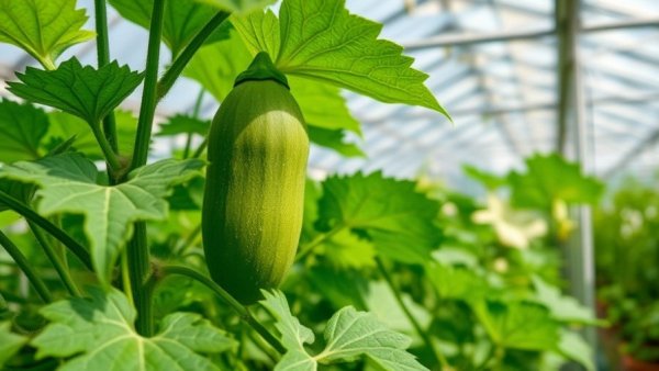 Cucumber thriving in Dutch greenhouse showcasing neighborhood food retail technology.