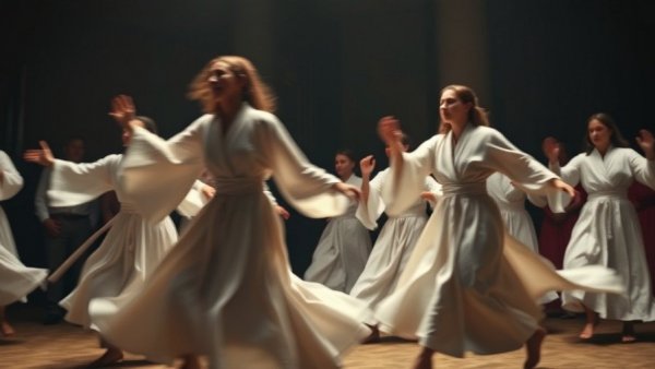 Traditional dancers in motion, captivating spiritual performance.