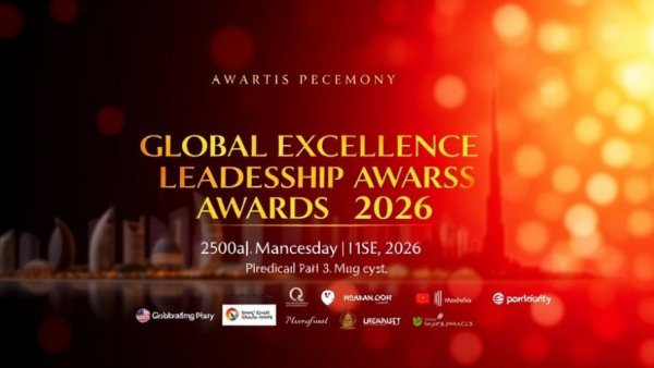 Poster for Global Excellence & Leadership Awards 2026 in Dubai, elegant design.