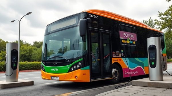 Electric bus being charged at a station in cold weather.