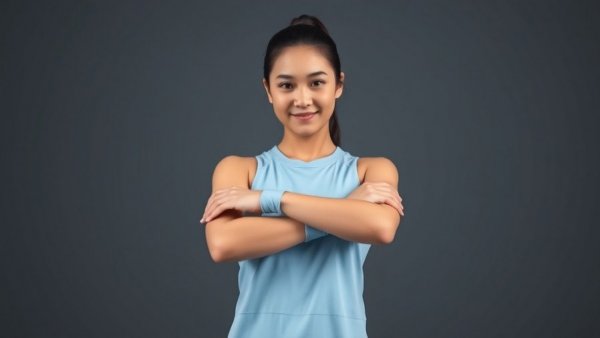 Emma Raducanu in Uniqlo sportswear, arms crossed confidently.