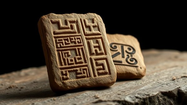 Ancient tablets with carvings symbolize origins of human writing.