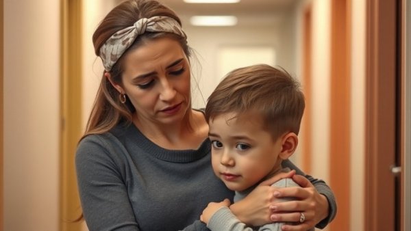 Emotionally supportive woman comforting child; advocacy theme.