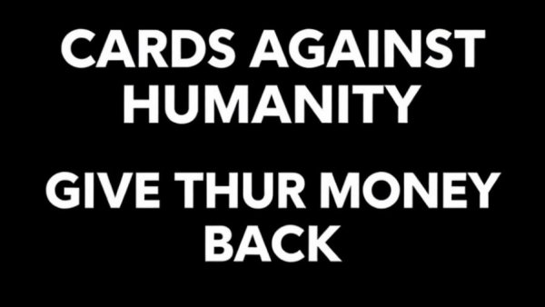 Cards Against Humanity refund tariffs announcement in bold text