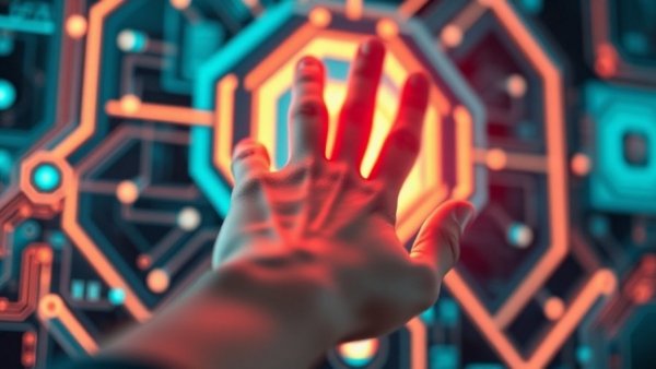 Hand interacting with digital AI interface in feedback-driven training.