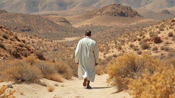 Solitary figure walking through arid desert landscape; Lent for Entrepreneurs.