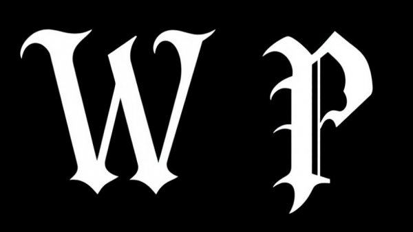 Bold 'WP' logo in gothic white on black background