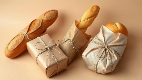 Bakermee gift wrapping paper with bread designs.