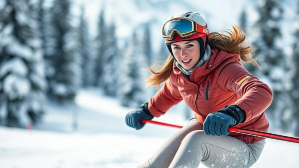 Paralympic skier in action during a race on snowy terrain.