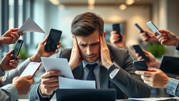 Stressed manager in business setting under pressure.