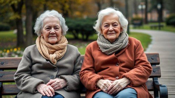Elderly women enjoying travel at any age in a peaceful park.