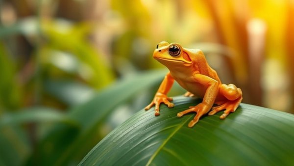 Panama golden frog resting on a leaf in a rainforest, symbolizing return to the wild.