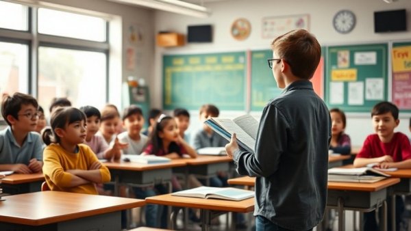 Children's classroom with book presentation for book recommendation website for kids.