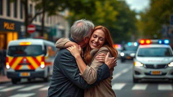 Quick thinking in crisis, a man and woman embrace after emergency landing.