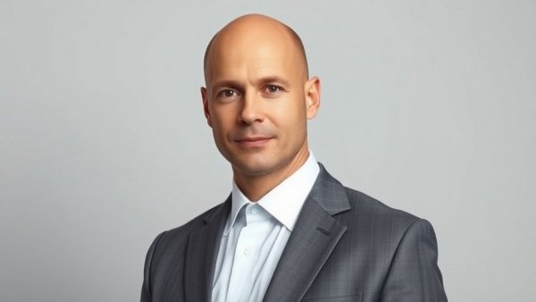 Portrait of bald man in gray suit, neutral expression.