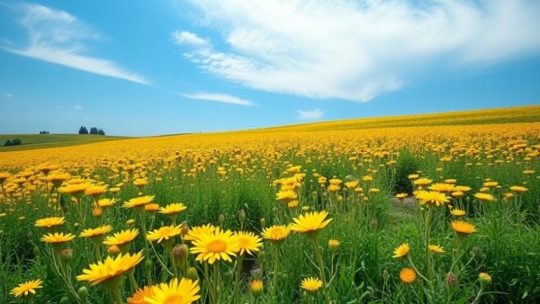 Vibrant yellow flowers in a lush field, California Native Seed Movement.