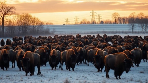Bison herd in snowy field symbolizing Quapaw Nation environmental restoration.