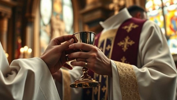 Clergy holding chalice during mass representing young Latinos shaping Catholic Church