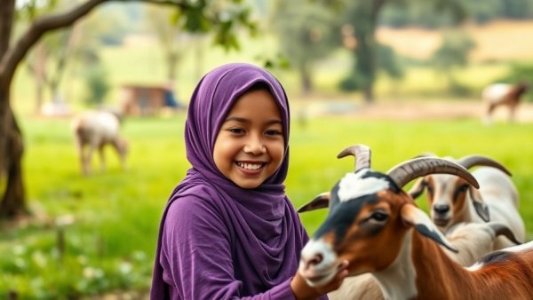 Empowering young girl in village scene with goats, promoting positive change.