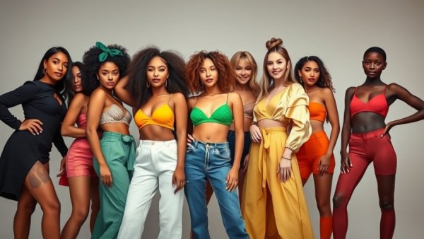 Diverse models showcasing fashion and beauty in a minimalist studio.