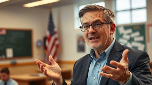 Middle-aged professional presenting in a classroom.