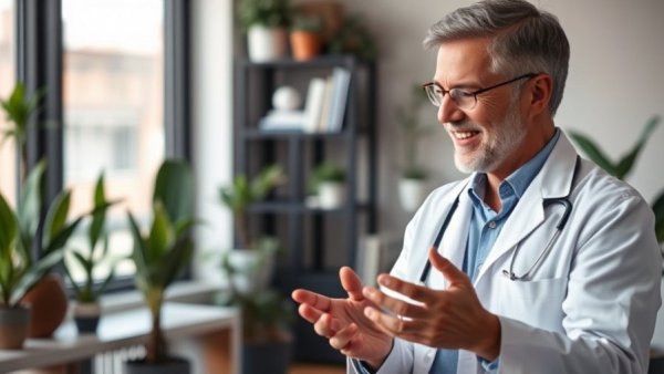 Doctor discussing stem cell diagnosis and evaluation in modern office.