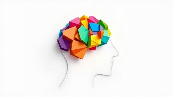 Turning Rumination into Reflection concept with a colorful geometric brain.