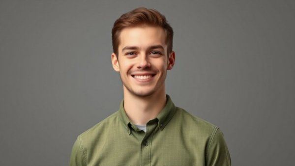 Business reporter in Nebraska, young man smiling portrait