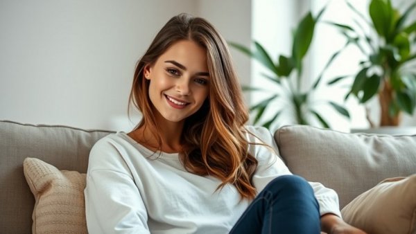 Hollywood Reporter promotion: Young woman smiling at home.