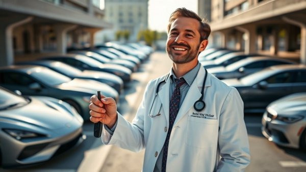 Doctor success story portrayed in a vibrant parking lot scene.