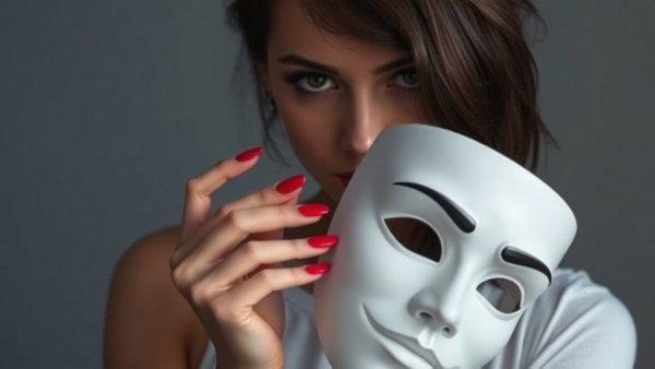 Conformity in senior leadership symbolized by woman holding mask.
