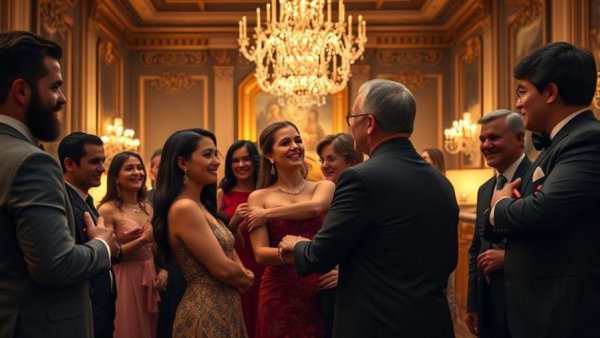 Celebration scene showing warmth and connection at a formal event.