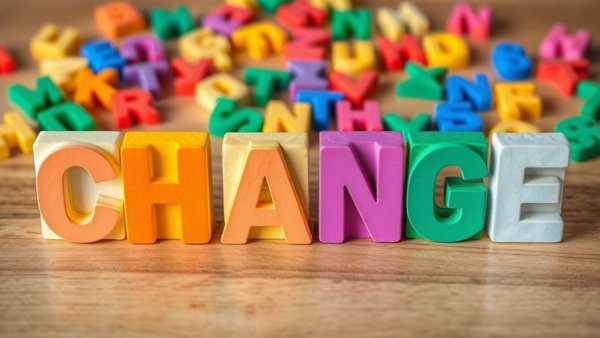 Colorful alphabet blocks spelling 'CHANGE' for successful change implementation.