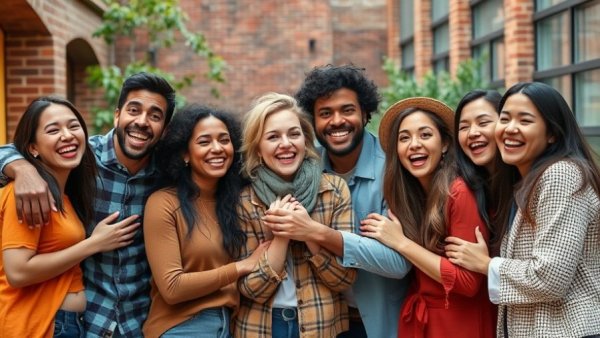 Diverse group smiling in a generosity experiment setting
