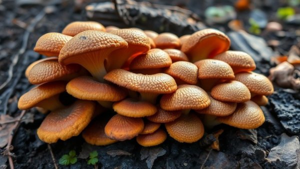 Fire-loving fungi thriving in post-wildfire recovery area.