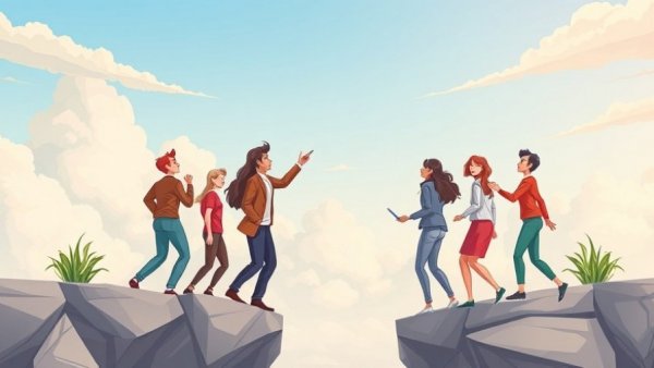 Illustration depicting leadership maturity signs, leader bridging gap.