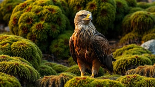 Majestic golden eagle in natural habitat; return of golden eagles to England.