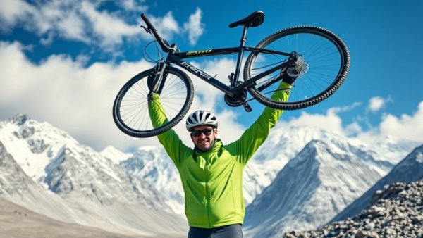 First Indian Woman to Cycle to Everest Base Camp celebrating triumphantly.
