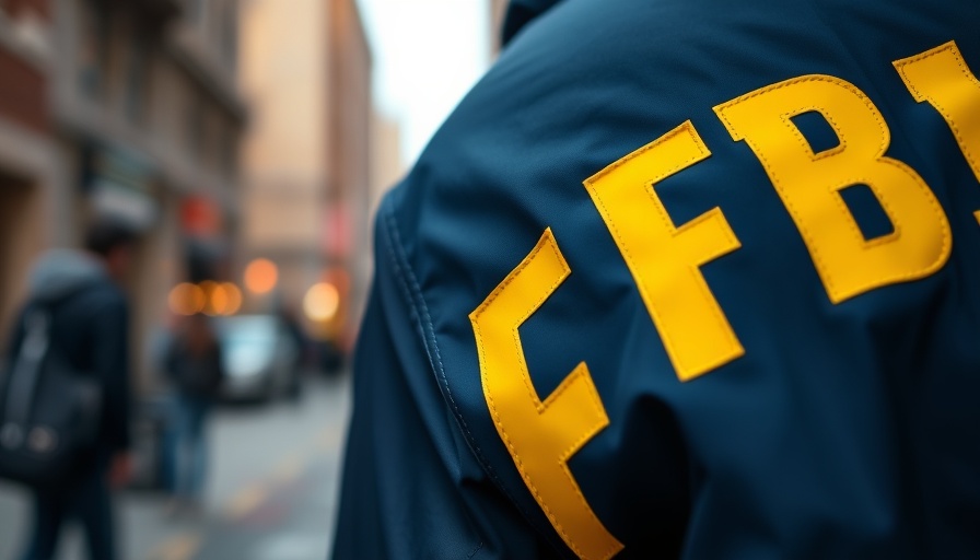 Close-up of FBI jacket in urban setting.