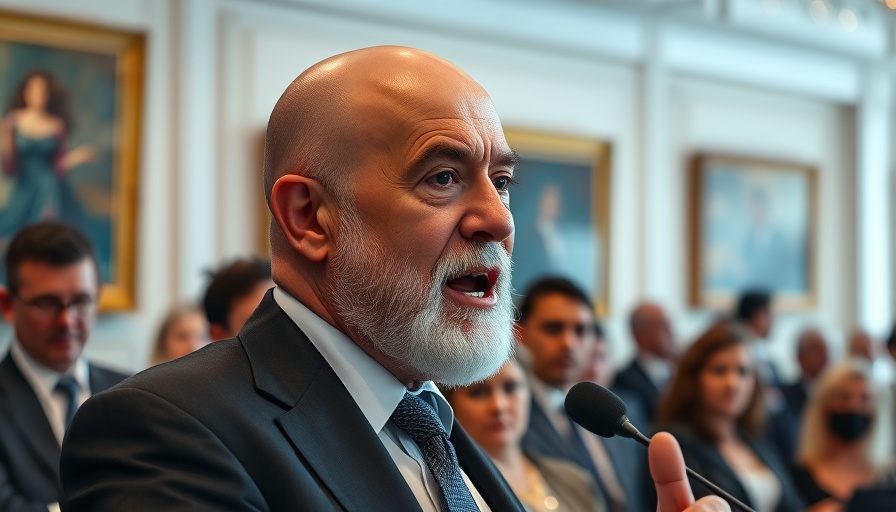 Older man discusses US tariff revenues at formal event, audience listening.