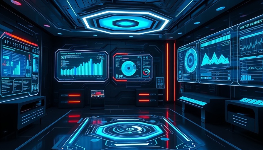 Futuristic AI cybersecurity tools interface with holographic displays.